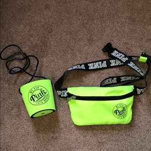 Neon green Fanny pack with Matching Koozie